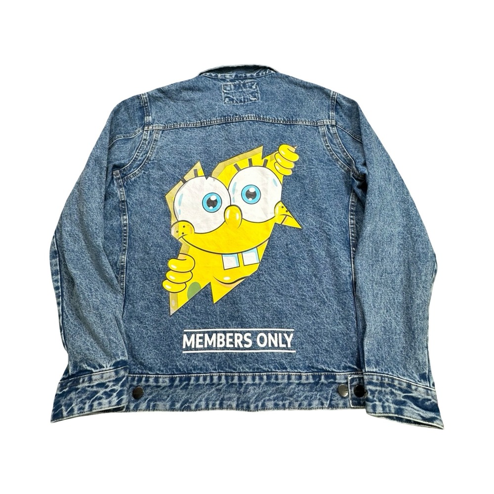 Members Only Denim Jacket Mens XL Blue‎ SpongeBob Nickelodeon Acid Wash